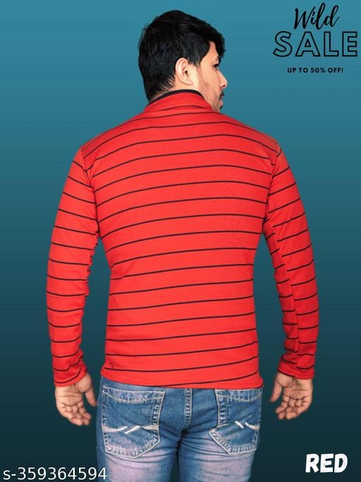 Woolen Striped Sweater for Men (Red, M)