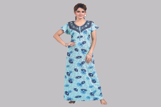 Hosiery Printed Nightdress for Women (Blue, Free size)