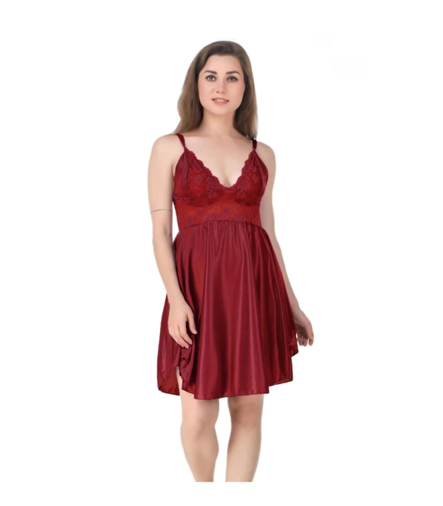 Nylon Solid Babydoll for Women (Maroon)