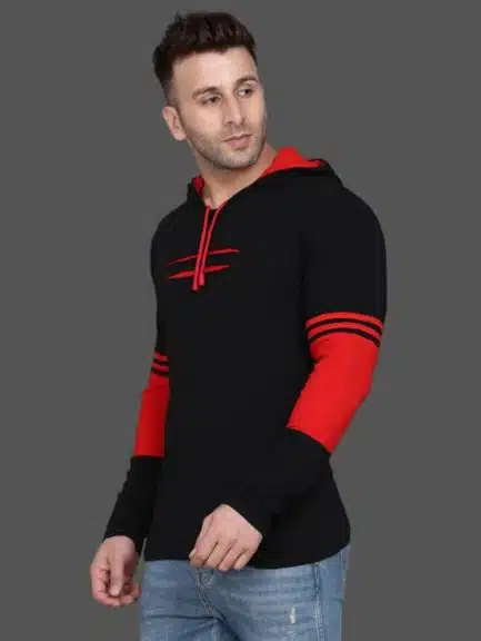 Men's Hooded T-Shirt (Black, M) (J-26)