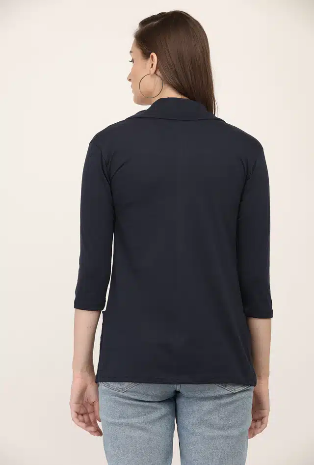 Cotton Solid Shrug for Women (Navy Blue, S )