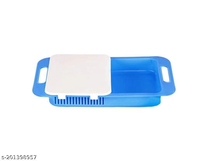 3 in 1 Chopping Board with Tray & Strainer (Blue & White)