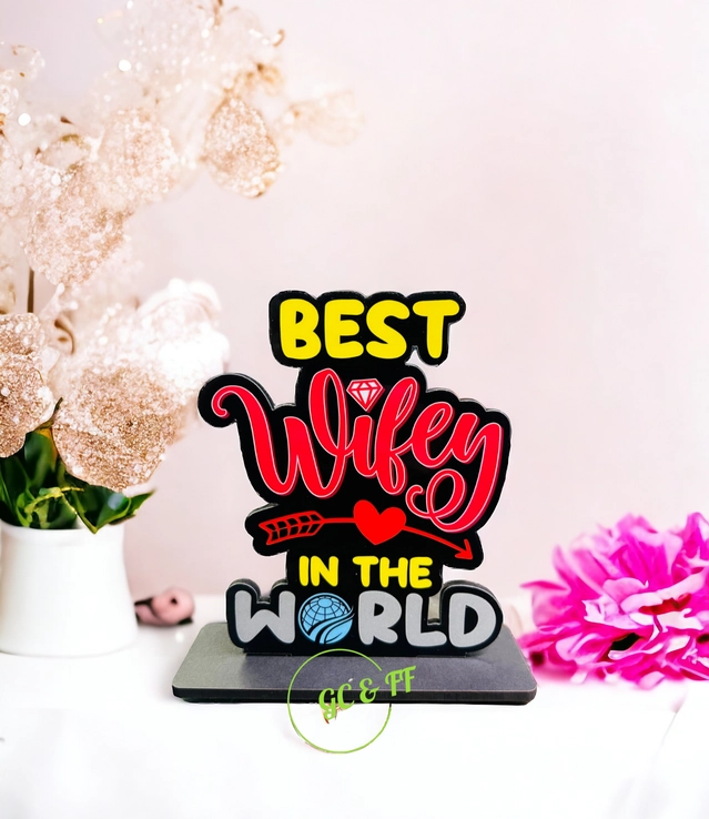 Wooden Handcrafted Best Wifey In The World Trophy Gifts (Multicolor, 14.5 cm)