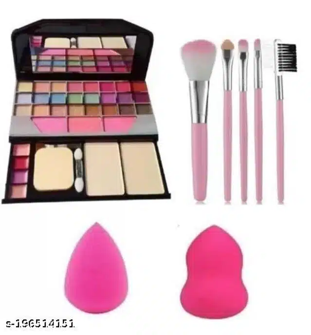 Face Makeup Palette with 2 Pcs Makeup Blender & 5 Pcs Makeup Brushes (Multicolor, Set of 3)