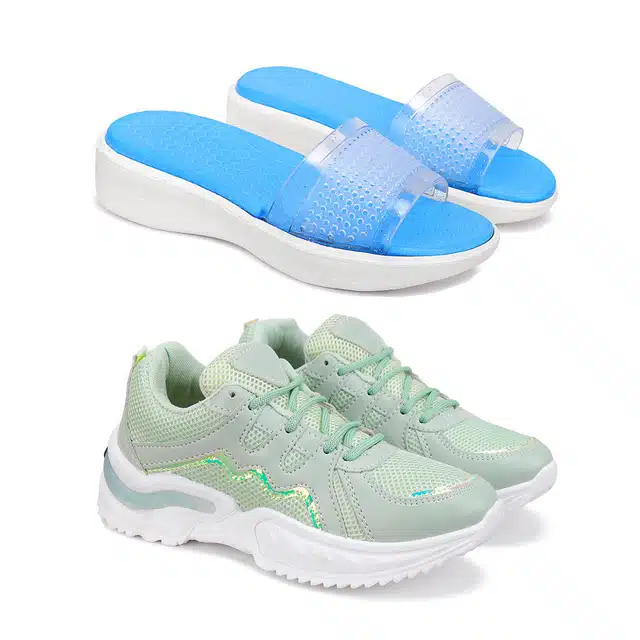 Combo of Sliders & Sports Shoes for Women (Pack of 2) (Multicolor, 7)