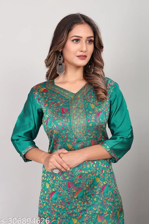 Pashmina Embroidered Kurti for Women (Green, L)