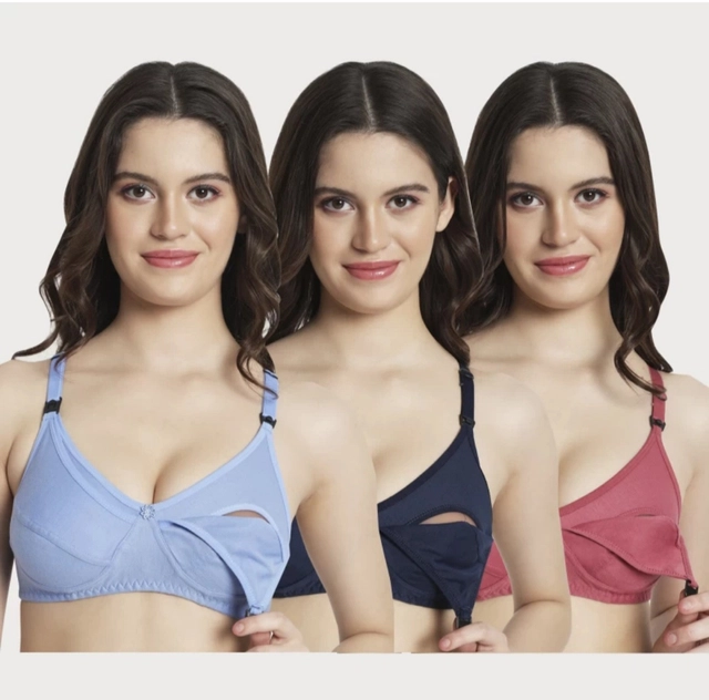 Cotton Blend Feeding Bra for Women (Multicolor, 30B) (Pack of 3)