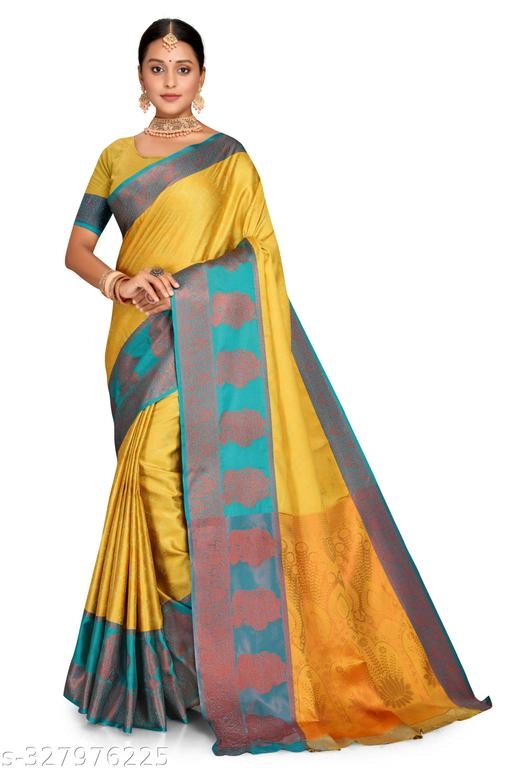 Kanjeevaram Silk Zari Woven Saree for Women (Yellow, 6.3 m)