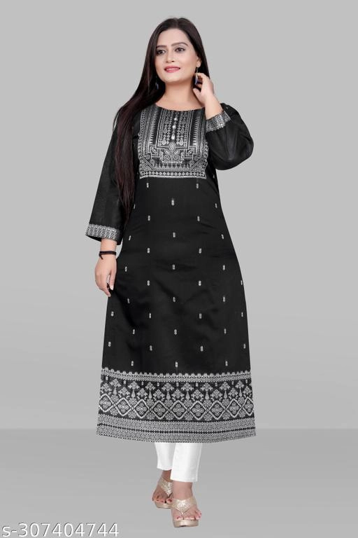 Chanderi Cotton Embroidered Kurti with Pant for Women (Black, XL)