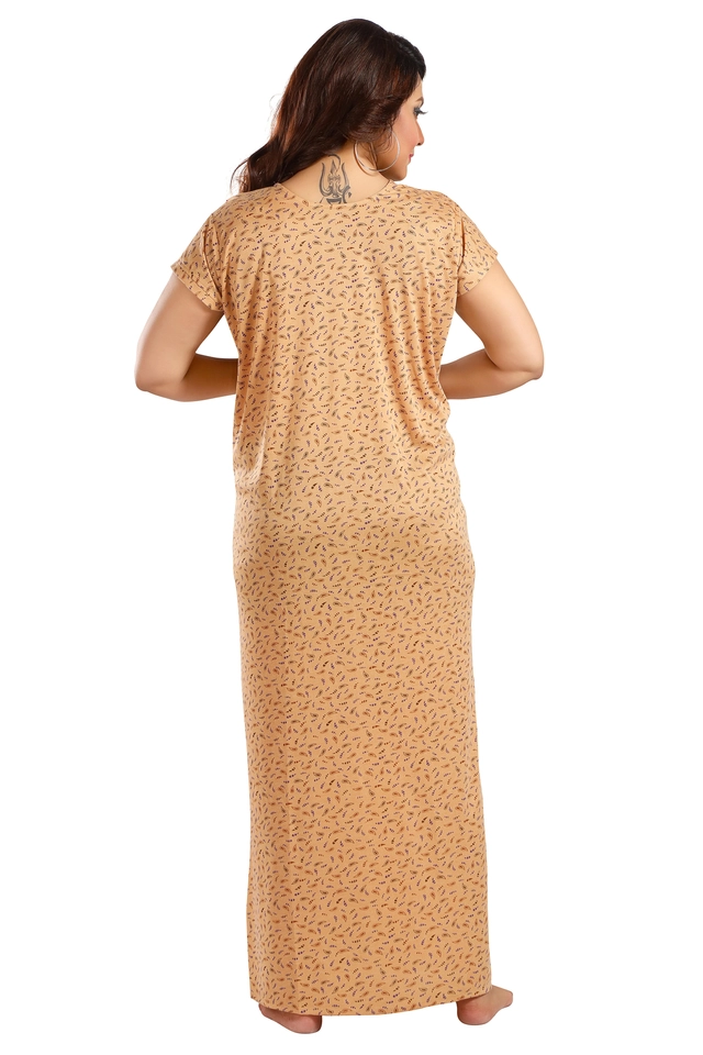 Hosiery Printed Nightdress for Women (Mustard, M)