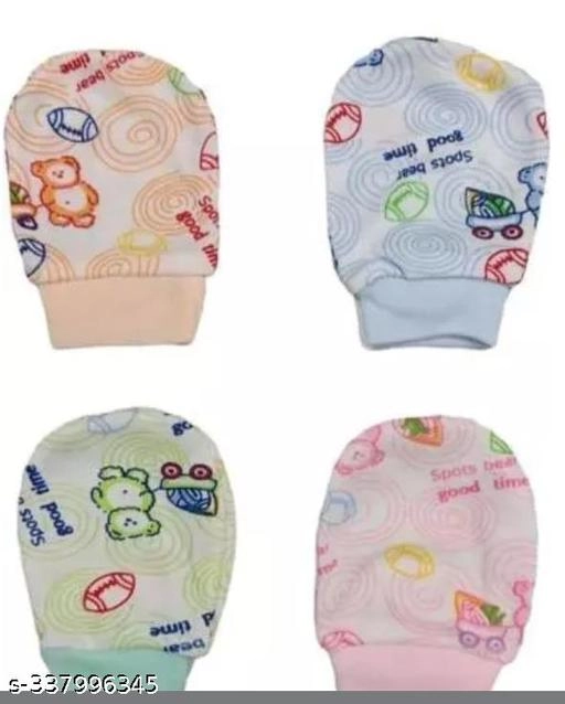 Cotton Gloves for Kids (Multicolor, 0-3 Months) (Set of 4)