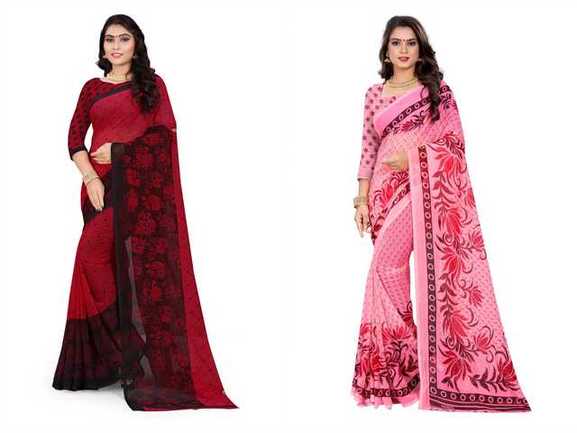 Trendy Georgette Saree With Blouse Piece For Women (Pack Of 2) (Multicolor, 6.3 m) (M-5210)