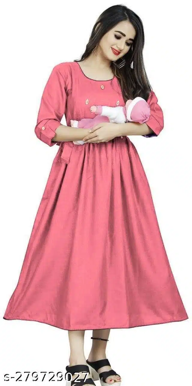 Cotton Slub Baby Feeding Kurti for Women (Pink, M)