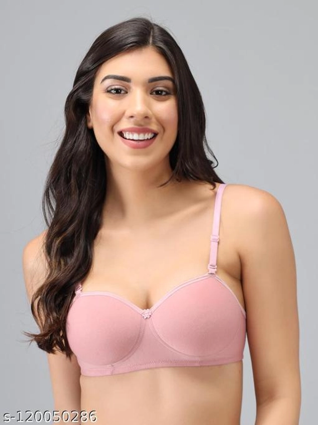 Cotton Blend Solid Padded Bra for Women (Pink & Olive, 30B) (Pack of 2)