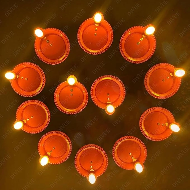 Plastic Traditional Water Sensor LED Diya for Diwali (Brown, Pack of 12)