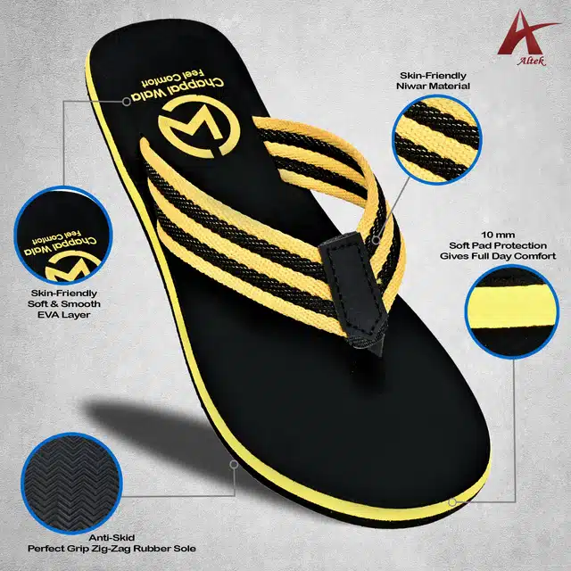 Flip Flops for Men (Black & Yellow, 12)