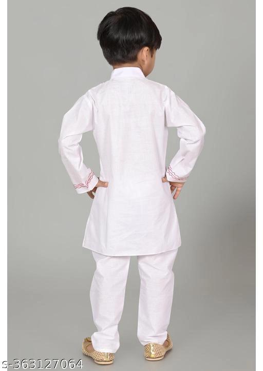 Cotton Solid Kurta with Pyjama for Boys (White, 12-18 Months)