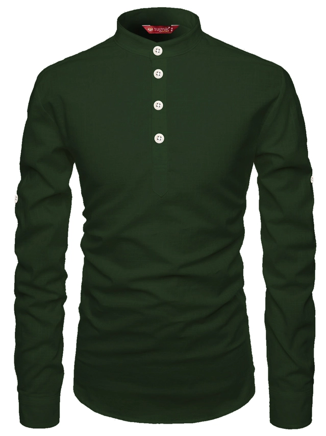 Cotton Solid Kurta for Men (Bottle Green, S)