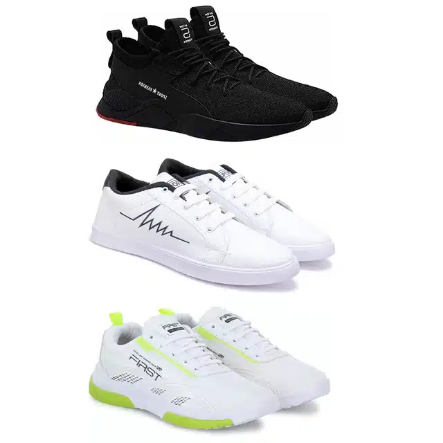 Men's Lace Up Lightweight Sports Shoes (Combo of 3) (Multicolor, 7)