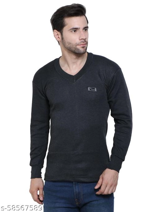 Cotton Thermal Topwear for Men (Black, M)