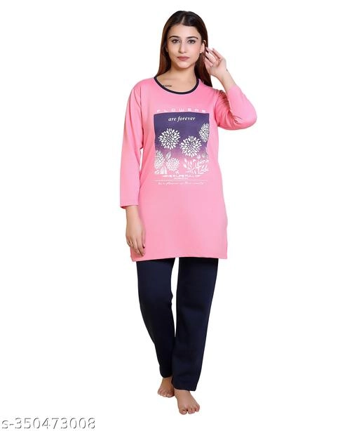 Wool Nightsuit for Women (Pink, M)