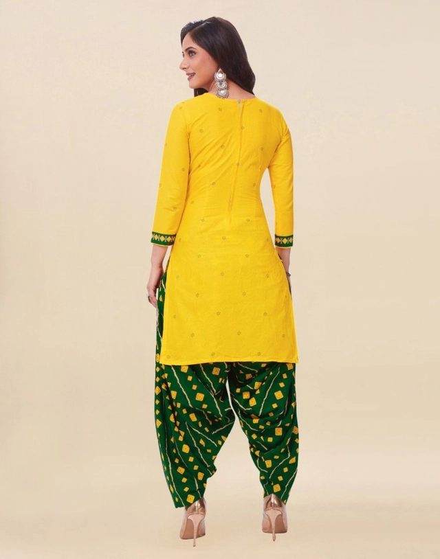 Crepe Printed Dress Material for Women & Girls (Yellow & Green)