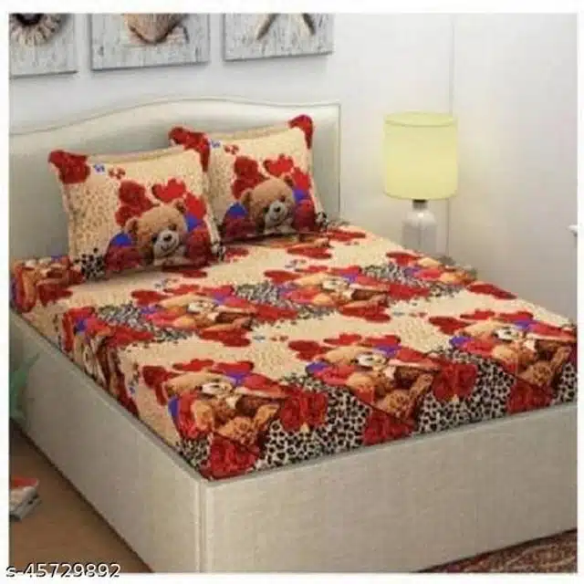 Polycotton Queen Size Bedsheet with Pillow Cover (Multicolor, 90x102 Inches)