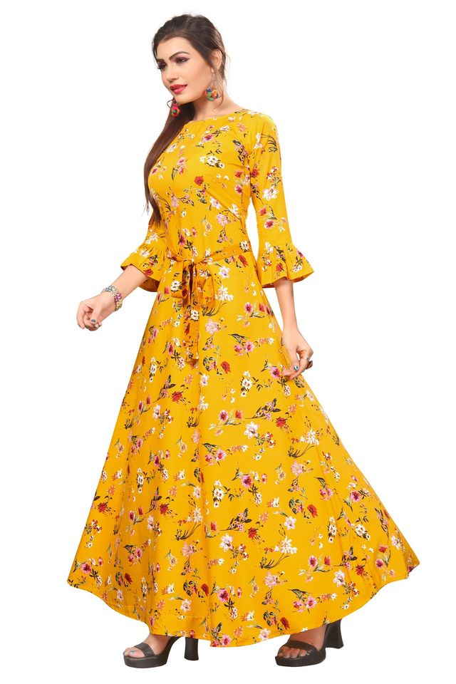 Fit and Flare Gown for womens (Yellow, M) (NE1)