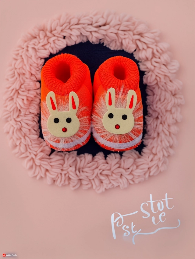 Cotton Booties for Infants (Orange, 0-3 Months)