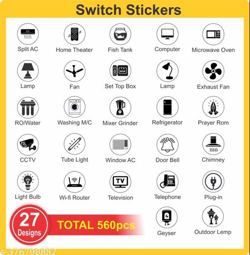 PVC Switch Stickers (Multicolor, Pack of 560)