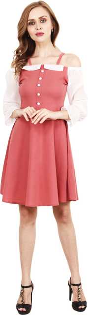 Stylish New Cotton Lycra Blend Women Solid Dress (Pink, M) (ITN-50)