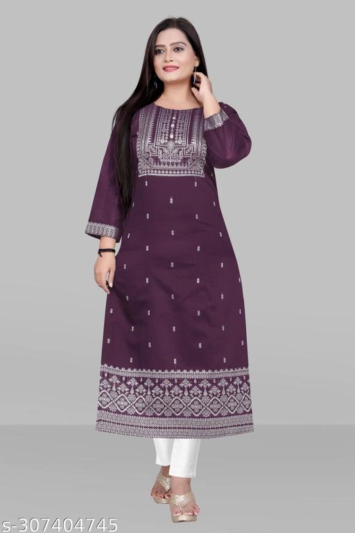 Chanderi Cotton Embroidered Kurti with Pant for Women (Purple, M)