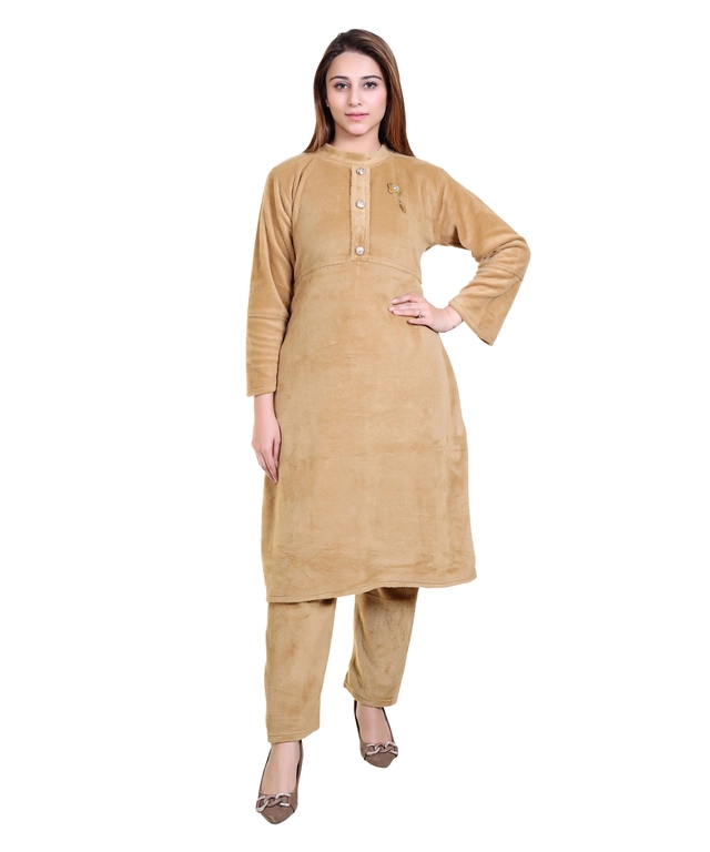 Super Soft Solid Kurti with Pant for Women (Beige, XXL)