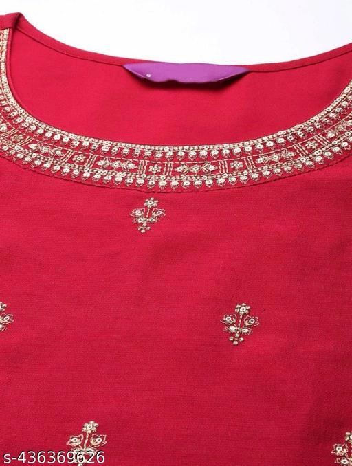 Art Silk Embroidered Kurti for Women (Red, XS)