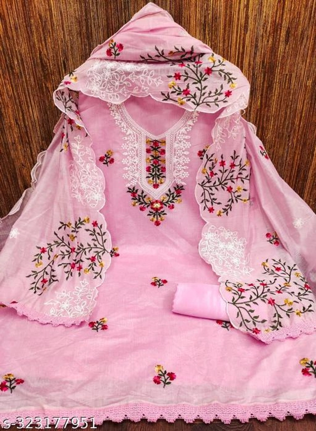 Embroidered Unstitched Suit for Women (Pink, 2.25 m)