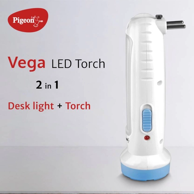 PIGEON Vega 2 in 1 desk and 4 hr Torch Emergency Light (White, Pack of 1)