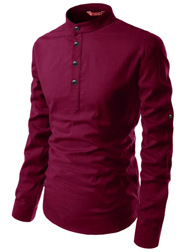 Cotton Solid Kurta for Men (Maroon, S)