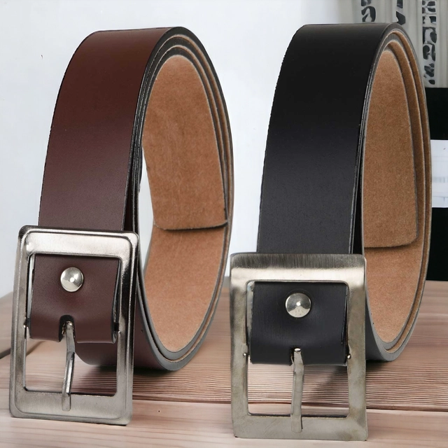 Artificial Leather Belt for Men (Brown & Black, Pack of 2)