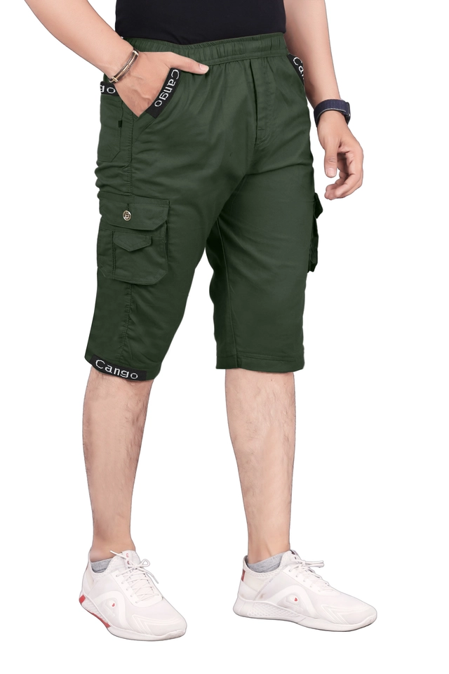 Cotton Solid Capri for Men (Bottle Green, 28)