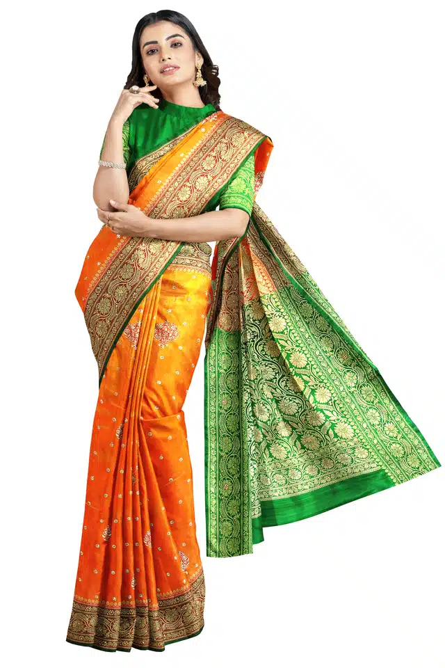 Saree with Unstitched Blouse (Mustard, 6.4 m)