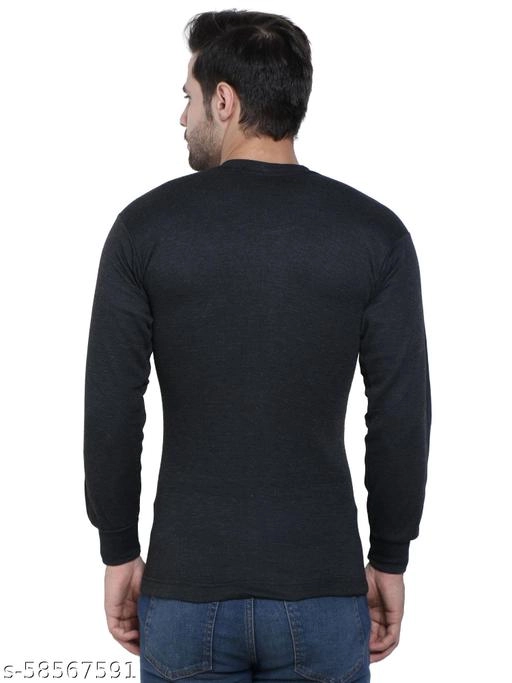 Cotton Thermal Topwear for Men (Black, M)