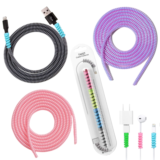 Combo of Silicone 3 Pcs 1.5 m Wire Protectors with 4 Pcs Twist Cable Protectors (Multicolor, Set of 7)