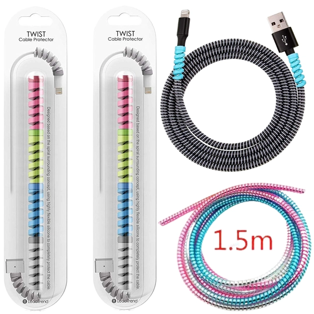 Combo of Silicone 2 Pcs 1.5 m Wire Protectors with 8 Pcs Twist Cable Protectors (Multicolor, Set of 10)