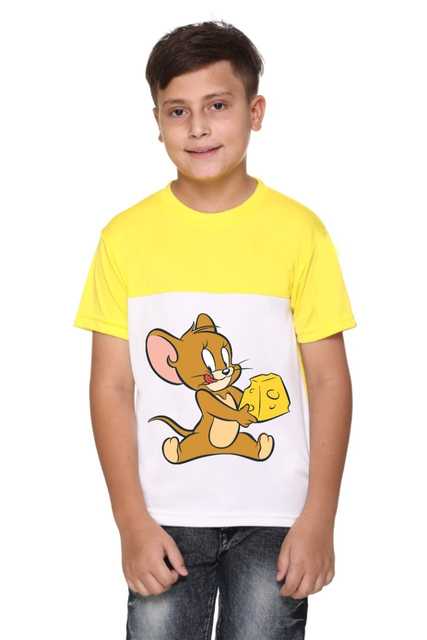 Stylish Boys Jerry Printed Polyester Tshirt (Yellow, 8-9 Years) (R205)