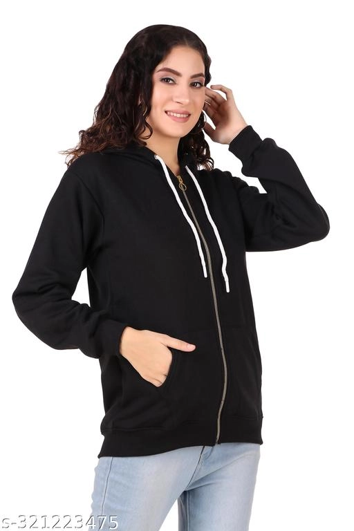 Fleece Solid Jackets for Women (Black, S)