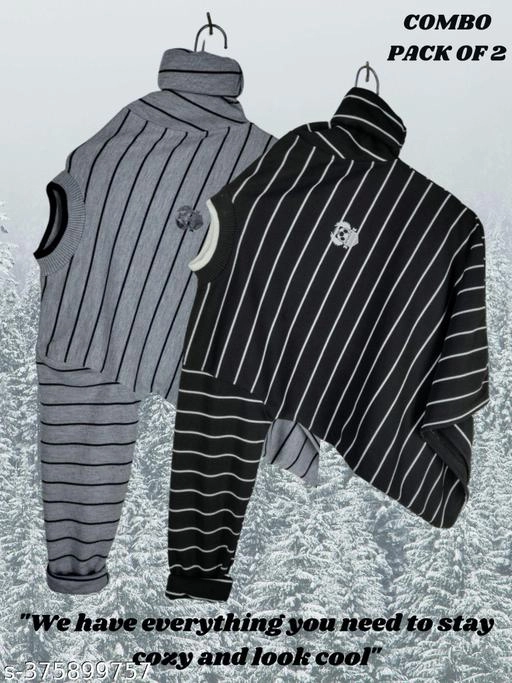 Acrylic Striped Sweater for Men (Grey & Black, M) (Pack of 2)