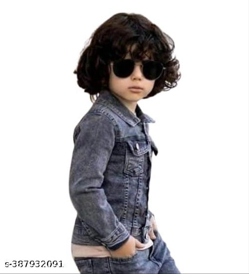 Denim Solid Jacket for Boys (Black, 5-6 Years)