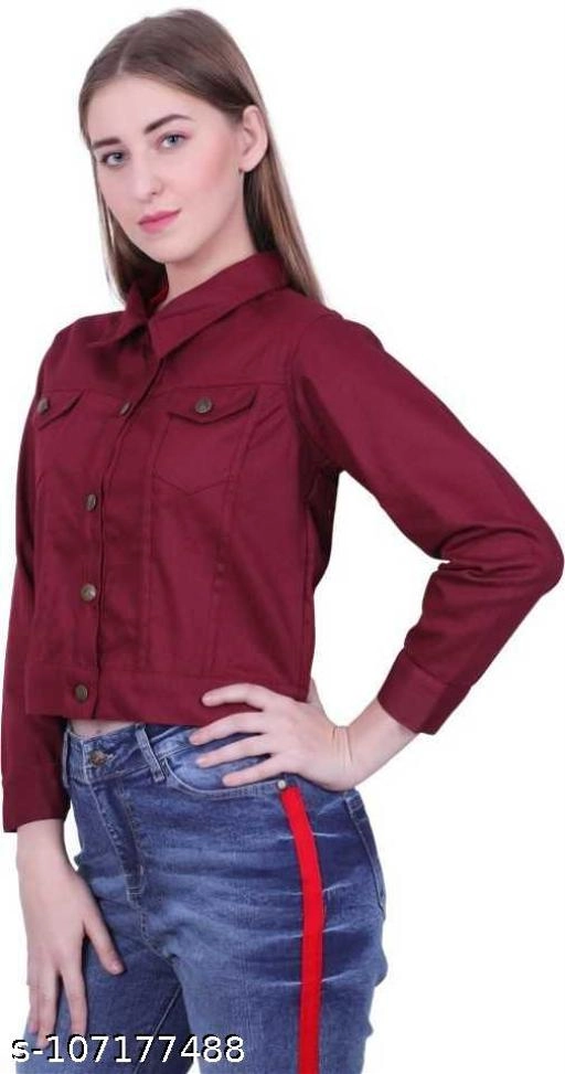 Denim Jacket for Women (Maroon, S)