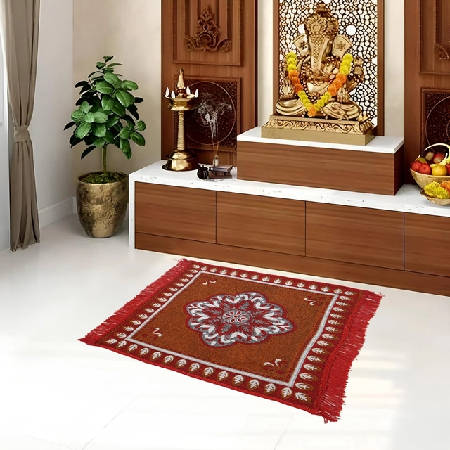 Cotton Pooja Mats (Rust, 60x60 cm)