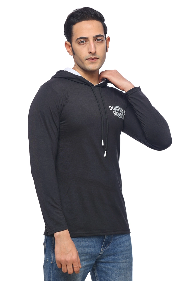 Polycotton Printed Hoodie for Men (Black, M)